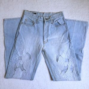 80s Vintage Unique High Waisted Light Wash Jeans